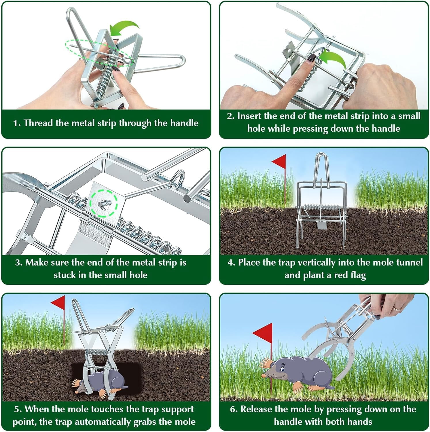 2 Pack Mole Traps That Kill Best, Mole Trap Easy to Set, Galvanized Steel Gopher Traps for Lawns, Reusable Quick Capture Gopher Hawk Vole Trap Outdoor Use