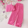 thumbnail image 5 of RUTAYY Kids Girls Summer Outfits Sets Sleeveless Ruffle Tops Wide Leg Pants Fashion Clothing, Hot Pink, 9-10 Years, 5 of 5