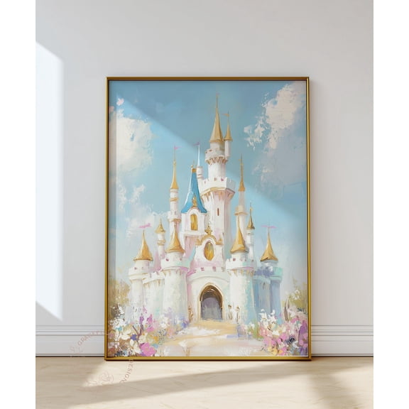 Whimsical Castle Wall Art, Pastel Princess Vintage, Fairytale Nursery Print Home Decor #2215, Unframed Poster Size 8x12