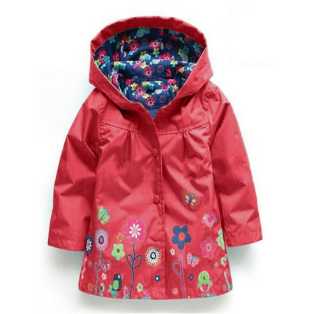

Huyghdfb Little Girls Hoodie Jacket Flowers Button-Down Waterproof Windbreaker