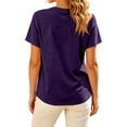 thumbnail image 4 of Short Sleeve Tops for Women V Neck Button Down Casual Henley Tops for Women Summer Vintage Relaxed Fit Basic T Shirts Dark Purple XXL, 4 of 7