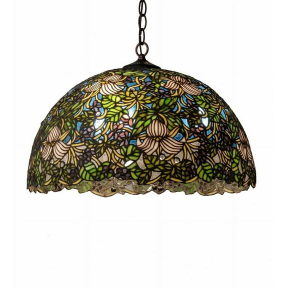 Meyda Tiffany 72315 20 Inch Wide Trillium & Violet Pendant Mahogany Bronze Finish with Green Glass