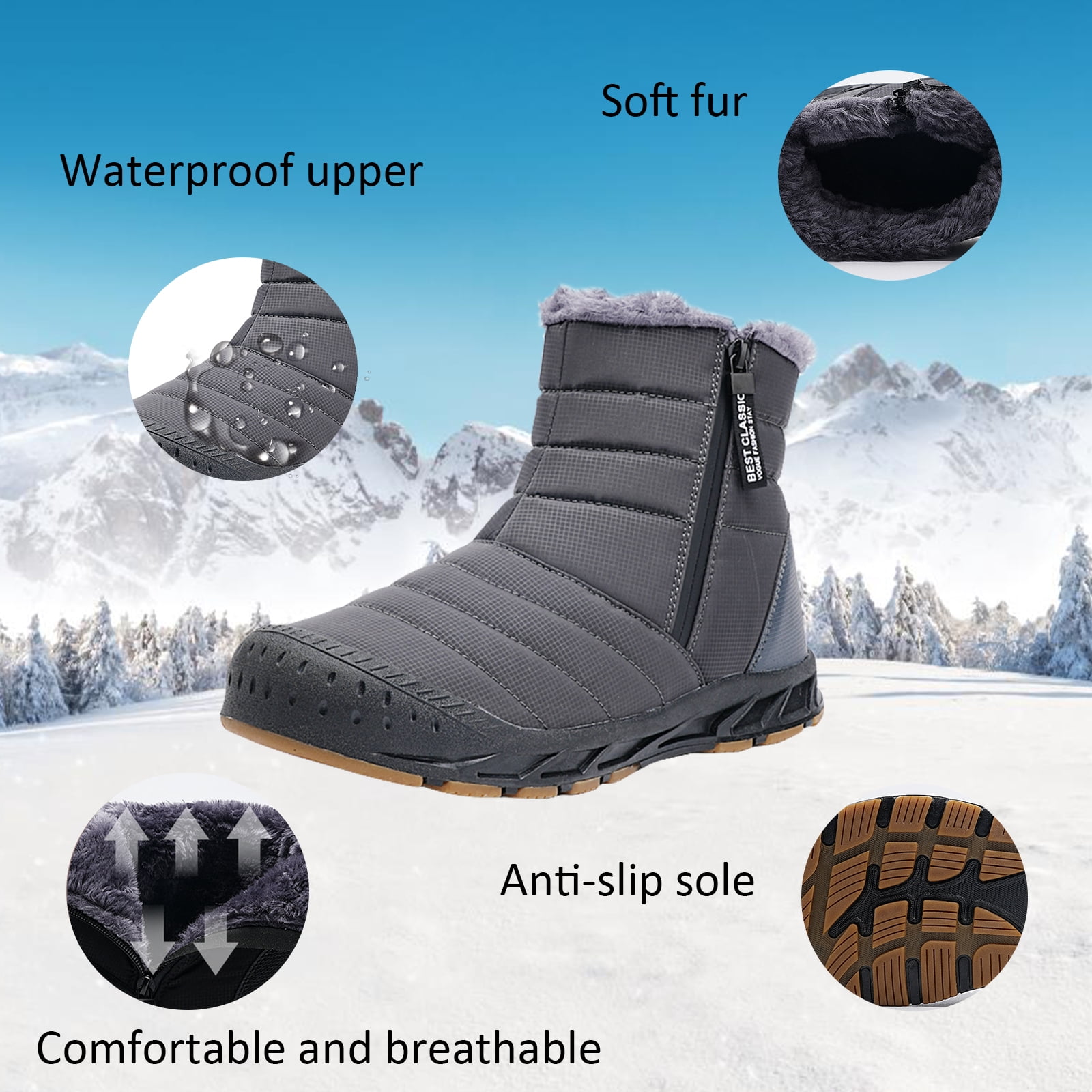 Cyiecw Snow Boots for Men Women Waterproof Lightweight Trekking Boots Anti-slip Winter Boot Outdoor Comfortable Warm Fur Lined Hiking Shoes