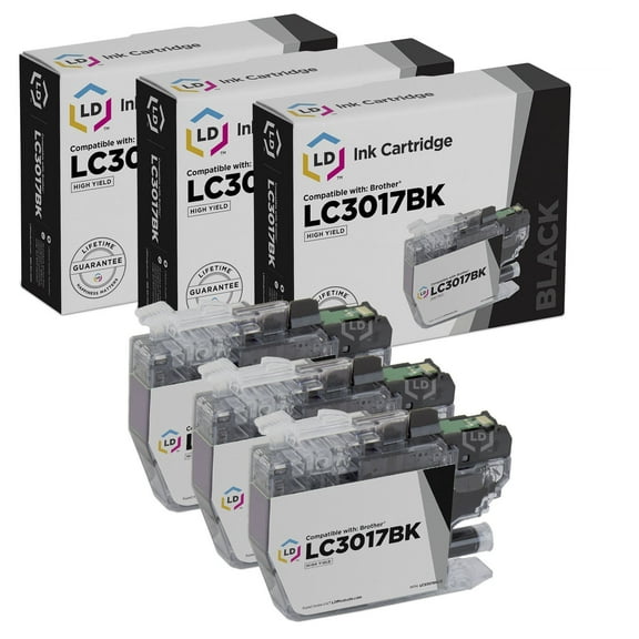 LD Products Compatible Replacement for Brother LC3017BK Set of 3 High Yield Black Ink Cartridges