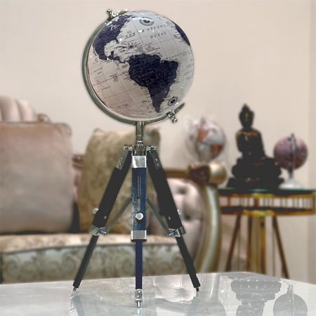 Educational & Antique Blue Wooden Tripod For Home Decor World Globe Up To Date Map Office Decor Gift Item Showpiece - 8 Inch Chrome Plating Pack Of 1