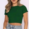 thumbnail image 2 of Kakina CMSX Womens Plus Size Tops Clearance Women Crop Cute Trendy Basic Tight Rounk Neck Crop Blouse Short Sleeve Crop TopS, 2 of 8