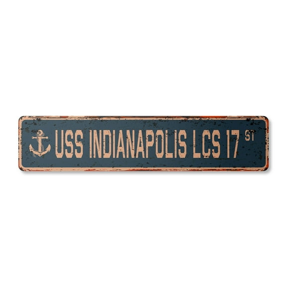 USS INDIANAPOLIS LCS 17 Vintage Plastic Street Sign us navy ship veteran sailor gift | Indoor/Outdoor | 18" Wide