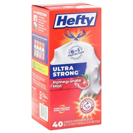 Hefty 13 Gallon Pomegranate Mist Ultra Strong DrawString Tall Kitchen Bags, 40 bags