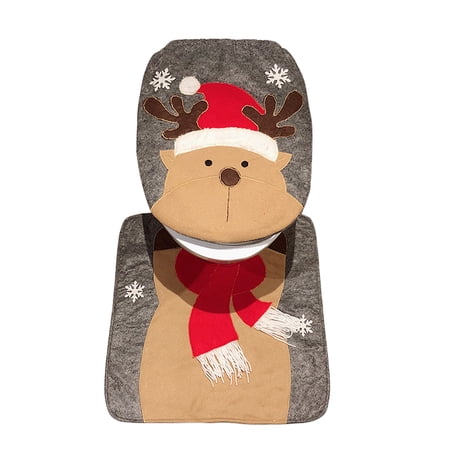 Mildsown Christmas Home Toilet Cover Mat Cartoon Santa Claus Snowman Elk Festival Decor