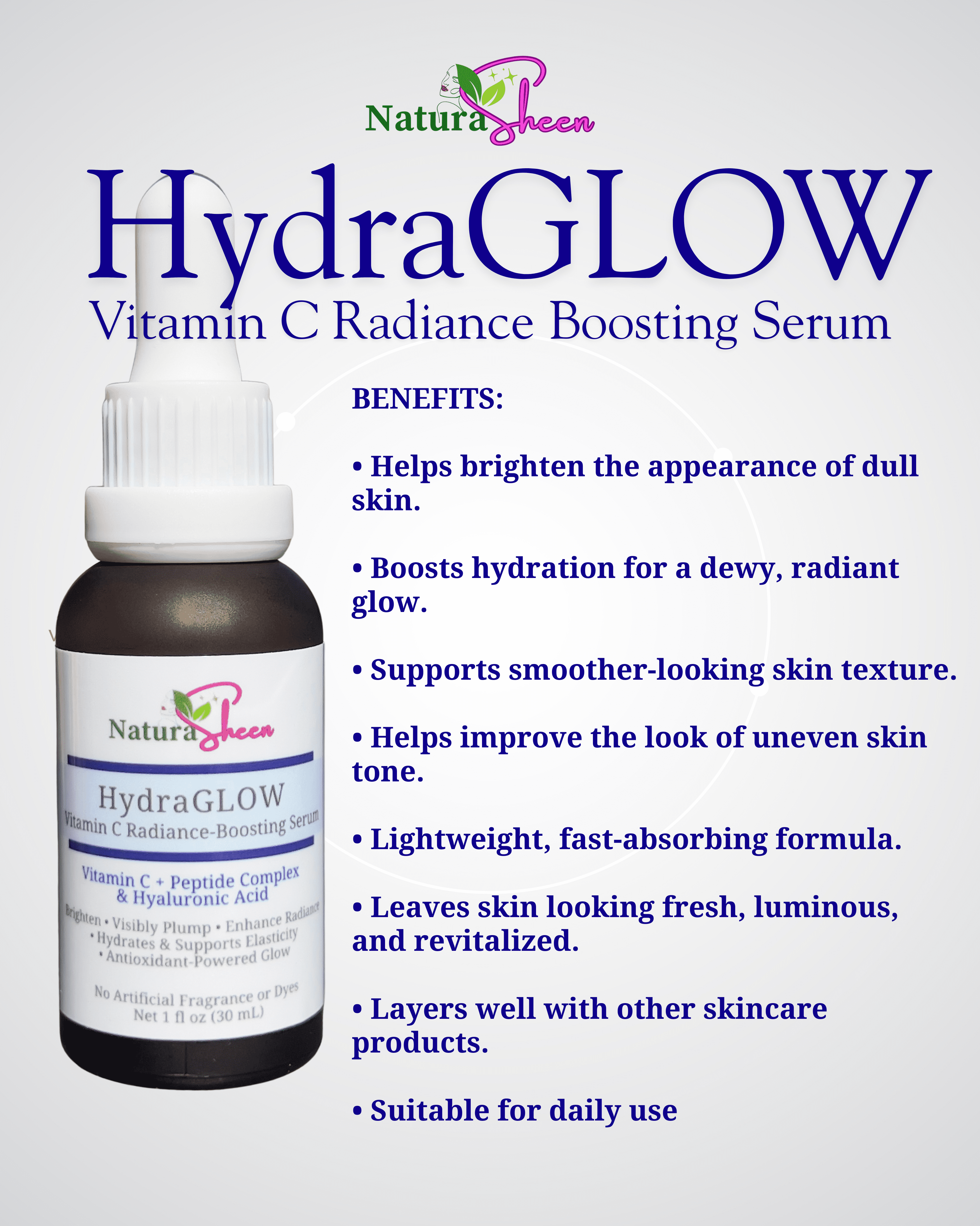 HydraGLOW Vitamin C + multi-Peptides + Hyaluronic Acid| Brightening, Hydrating, Hyaluronic Acid Skincare