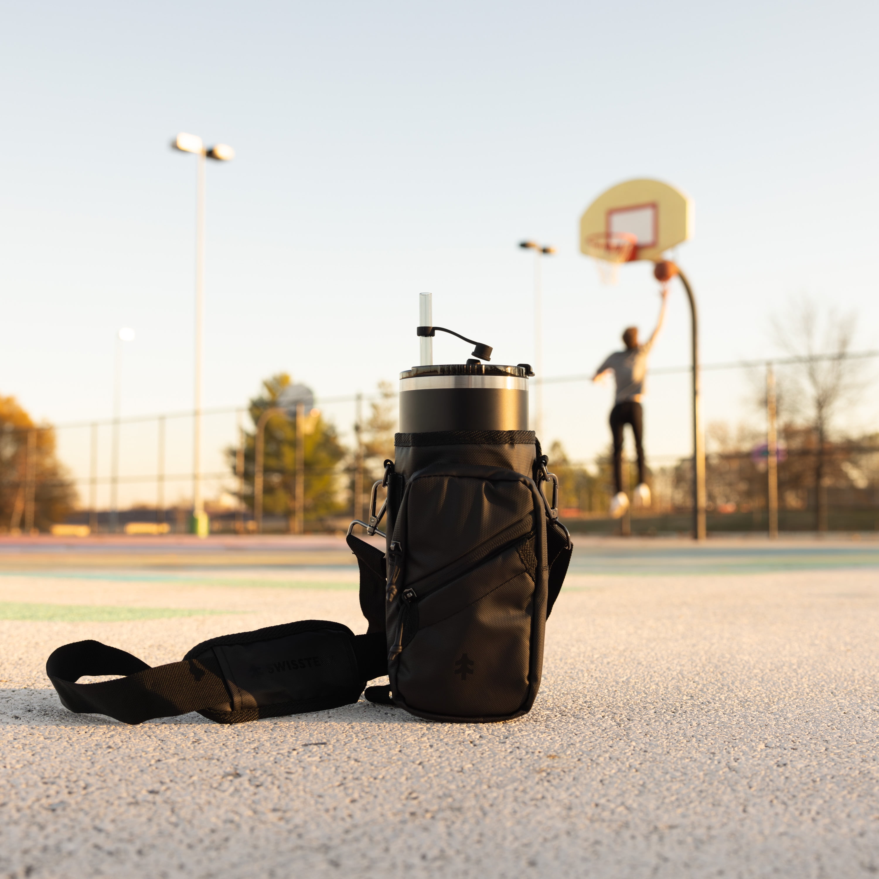 Swiss Tech Insulated Triple Walled Ceramic Coated, 40 oz Black Travel Tumbler, Black Carrier Bag