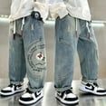 thumbnail image 4 of Teen Boys Jeans Spring Fall Children's Trousers Loose Fashion Cartoon Ripped Hole Toddler Korean Kids Casual Denim Pants 5-14 Y, 4 of 6