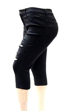 Jack David Women's Plus size Black capri bermuda distressed ripped denim jeans - image 3 of 4