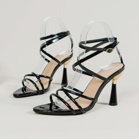 

〖Yilirongyumm〗 Black 38 Sandals Women Fashion Women Summer Buckle Strap Comfortable Thin High Heels Shoes Peep Toe Breathable Sandals