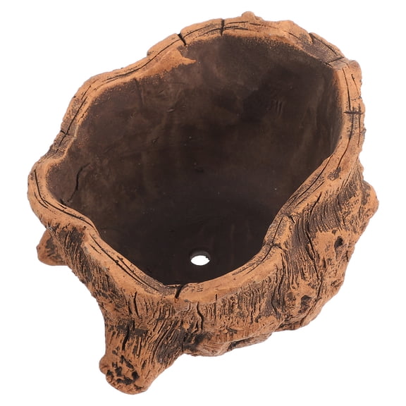 FOMIYES Light Brown Concrete Planter Pot with Imitation Wood Design for Flower and Storage Use