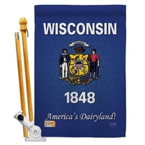 Breeze Decor BD-SS-HS-108108-IP-BO-D-US13-BD 28 x 40 in. Vertical Wisconsin Americana States Impressions Decorative Double Sided House Flag Set with Pole & Bracket Hardware