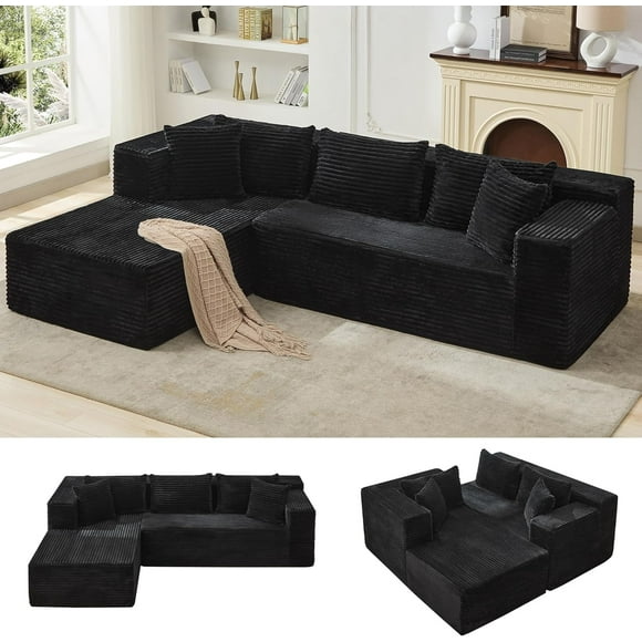 IdealHouse Modular Sectional Sofa Cloud Sectional Couch, 106" Comfy L Shaped Black Couches for Living Room,Oversized Sofa Sleeper with Deep Seat, No Assembly Required