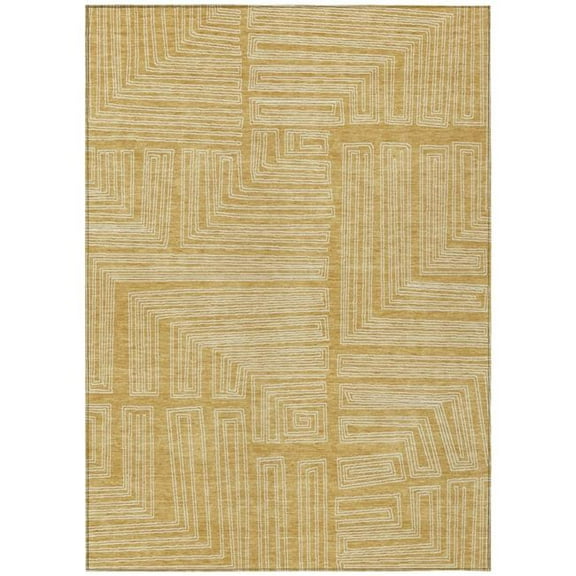 HomeRoots 600825 8 x 10 ft. Gold & Ivory Geometric Washable Indoor & Outdoor Rectangle Area Rug