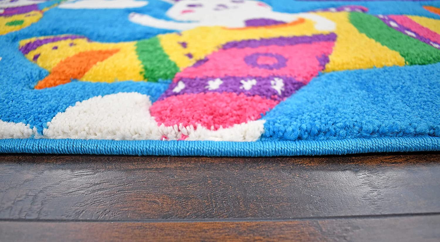 KC Cubs Boy & Girl Modern Decor Multicolor Area Rug and Carpet Collection for Kids, Toddlers and Baby Nursery, Flying Animal Friends