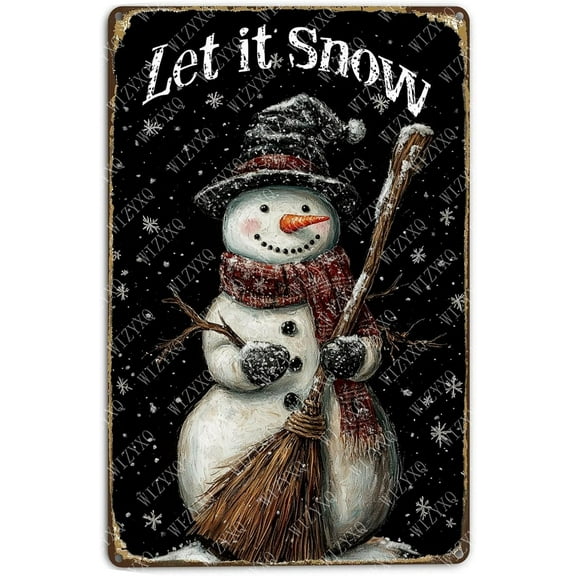 Tin Signs Let It Snow Snowman Metal Sign Snowflakes Winter Aluminum Sign for Farmhouse Outdoor Yard Home Kitchen Office 12×8 Inch