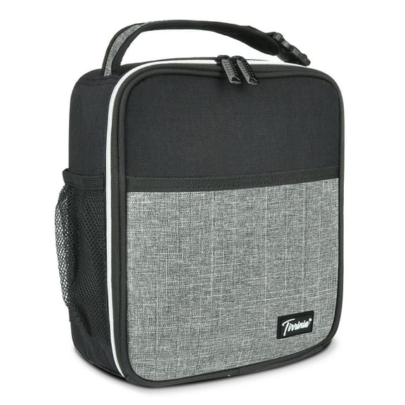 Tirrinia Small Insulated Lunch Bag for Men Women Kids, Portable Reusable Thermal Lunch Box Cooler Tote for Adults, Polyester, Black & Grey