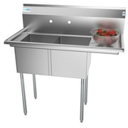 2 Compartment 43" Stainless Steel Commercial Kitchen Prep & Utility Sink with Drainboard - Bowl Size 14" x 16" x 11"