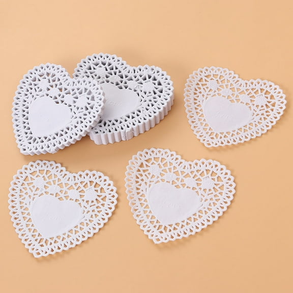 COSMOBETTY 250Pcs Paper Doilies for Table and Cake Baking Oil Proof Heart Shaped 4 Inch White