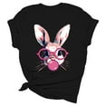 thumbnail image 4 of Women's Casual Crew Neck Easter Rabbit Egg Print T-Shirt Black S, 4 of 5