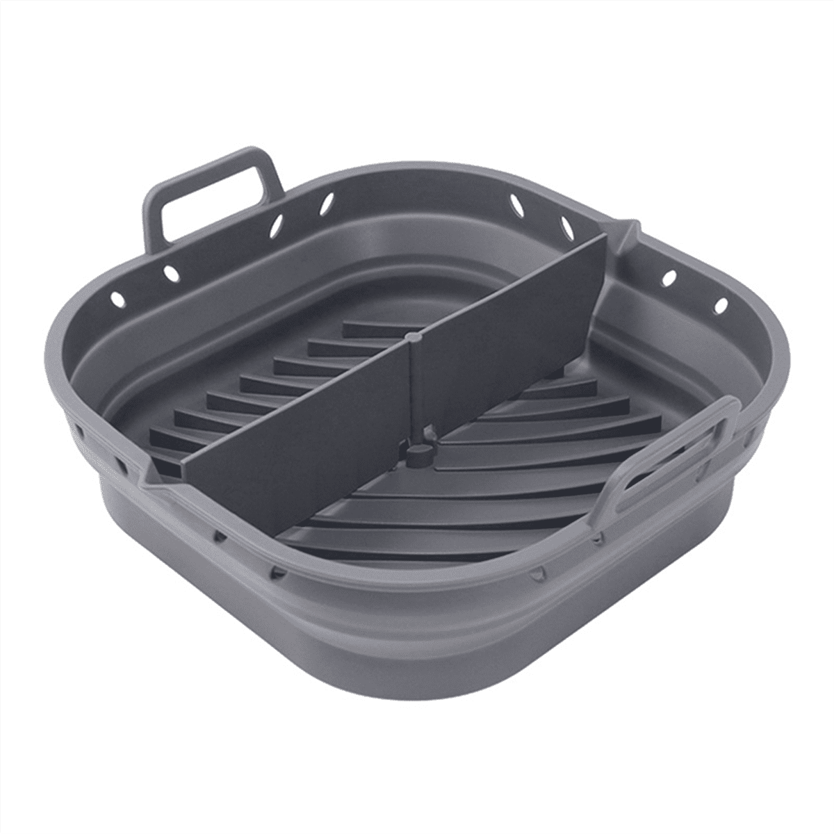 Air Fryer Silicone Plate Square Reusable Air Fryer Cooking Accessories Foldable 8.5in Airfryer Tool Baking Mold Grey