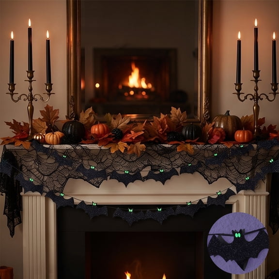 Cififendec Halloween Glow‑In‑The‑Dark Bat Garland, 94.5", Bat Banner with Luminous Green Eyes for Mantel Window and Party Background Arrangement