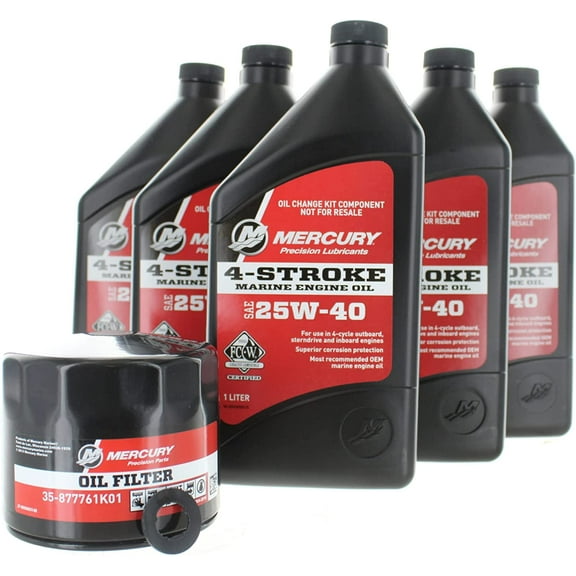 MERCURY 25w-40 Oil Change and Filter Kit 75-90-115hp Four Stroke Outboard 8M0081917