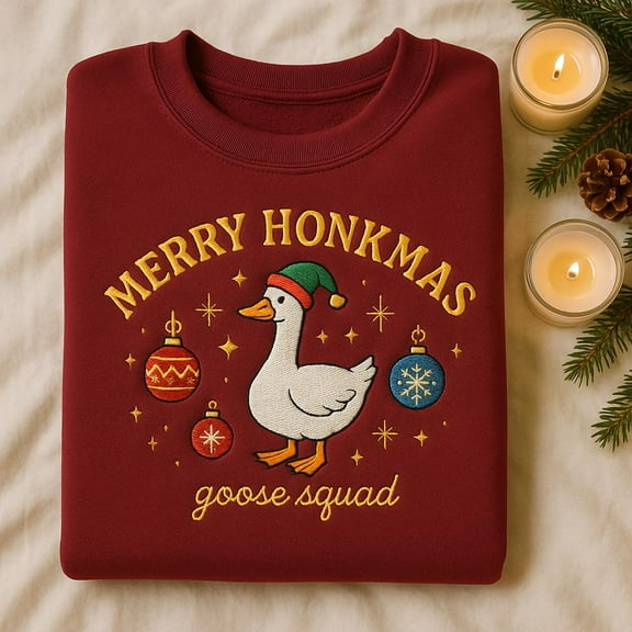 Merry Honkmas Goose Squad Embroidered Sweatshirt, Funny Christmas Shirt, Goose Holiday Jumper, Ugly Xmas Sweater Gift