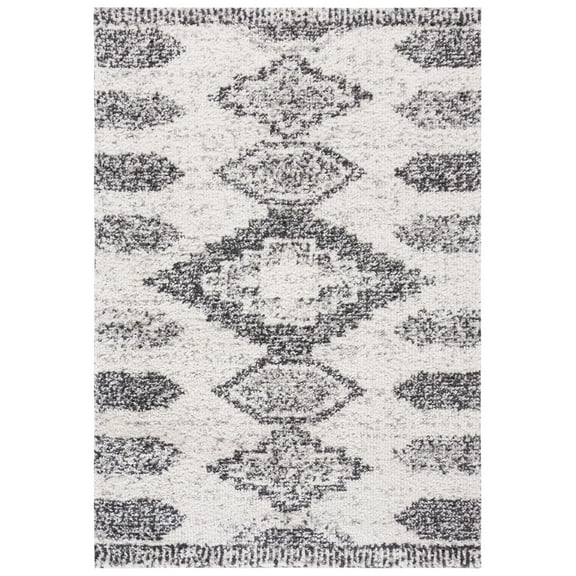 SAFAVIEH Jericho Johna Aztec Polyester Shag Area Rug, Ivory/Black, 8' x 10'