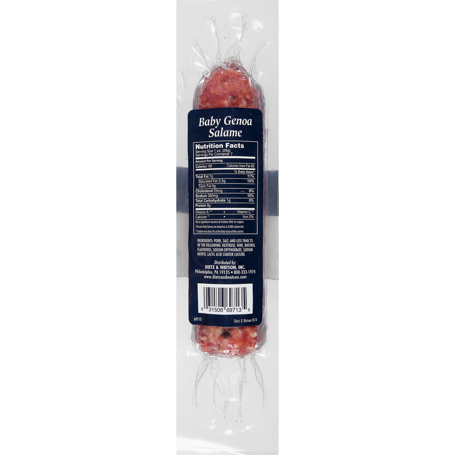 Dietz & Watson Baby Genoa Salami, Chub, 7 oz, 1 Count