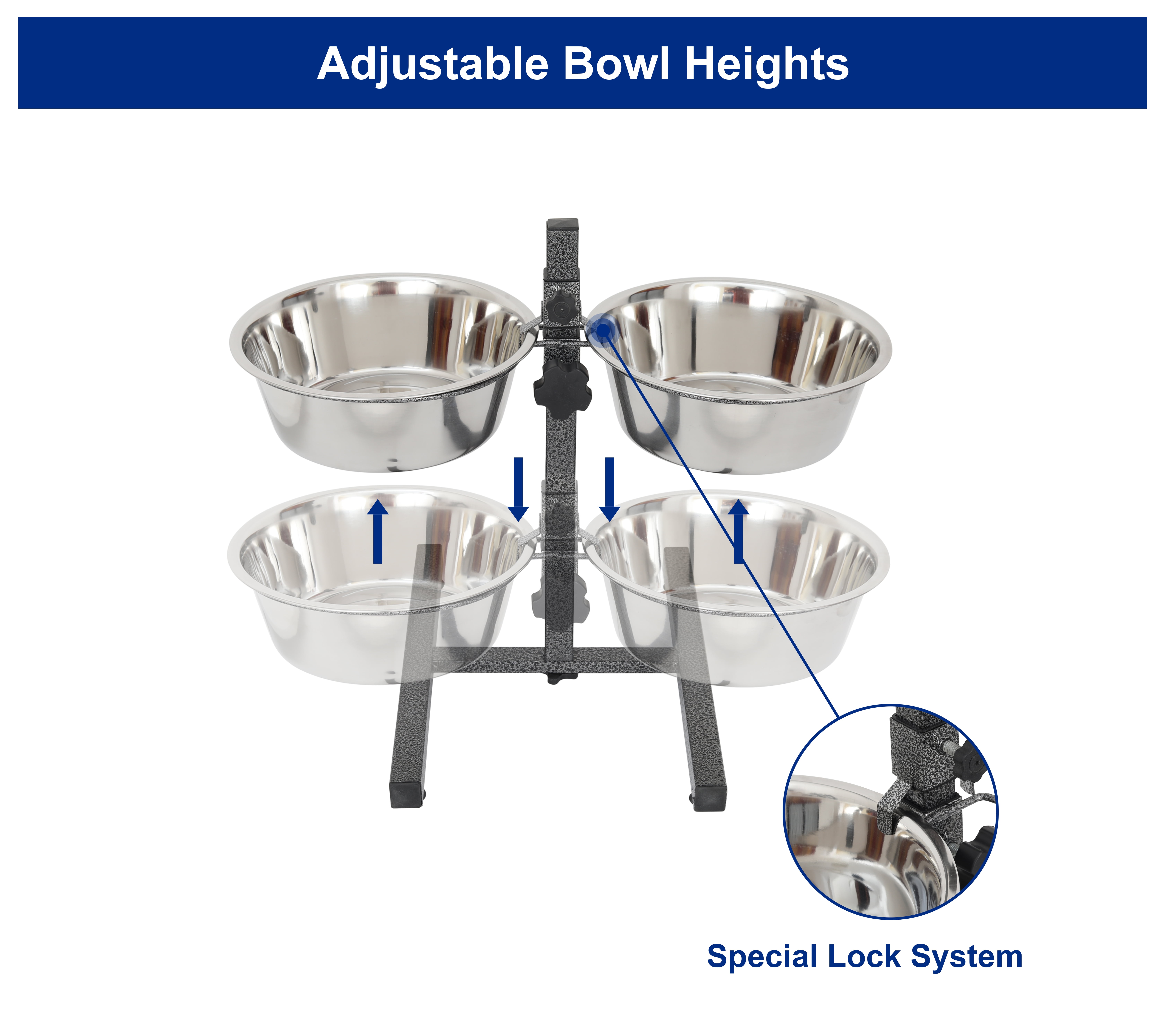Iconic Pet Adjustable Stainless Steel Pet Double Diner For Dog, 3 Qt, 96 Oz, 12 Cup