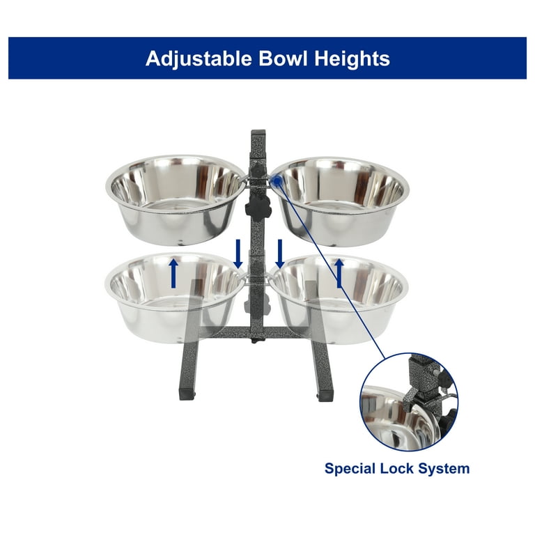 Iconic Pet Adjustable Stainless Steel Pet Double Diner For Dog, 2 Qt, 64  Oz, 8 Cup