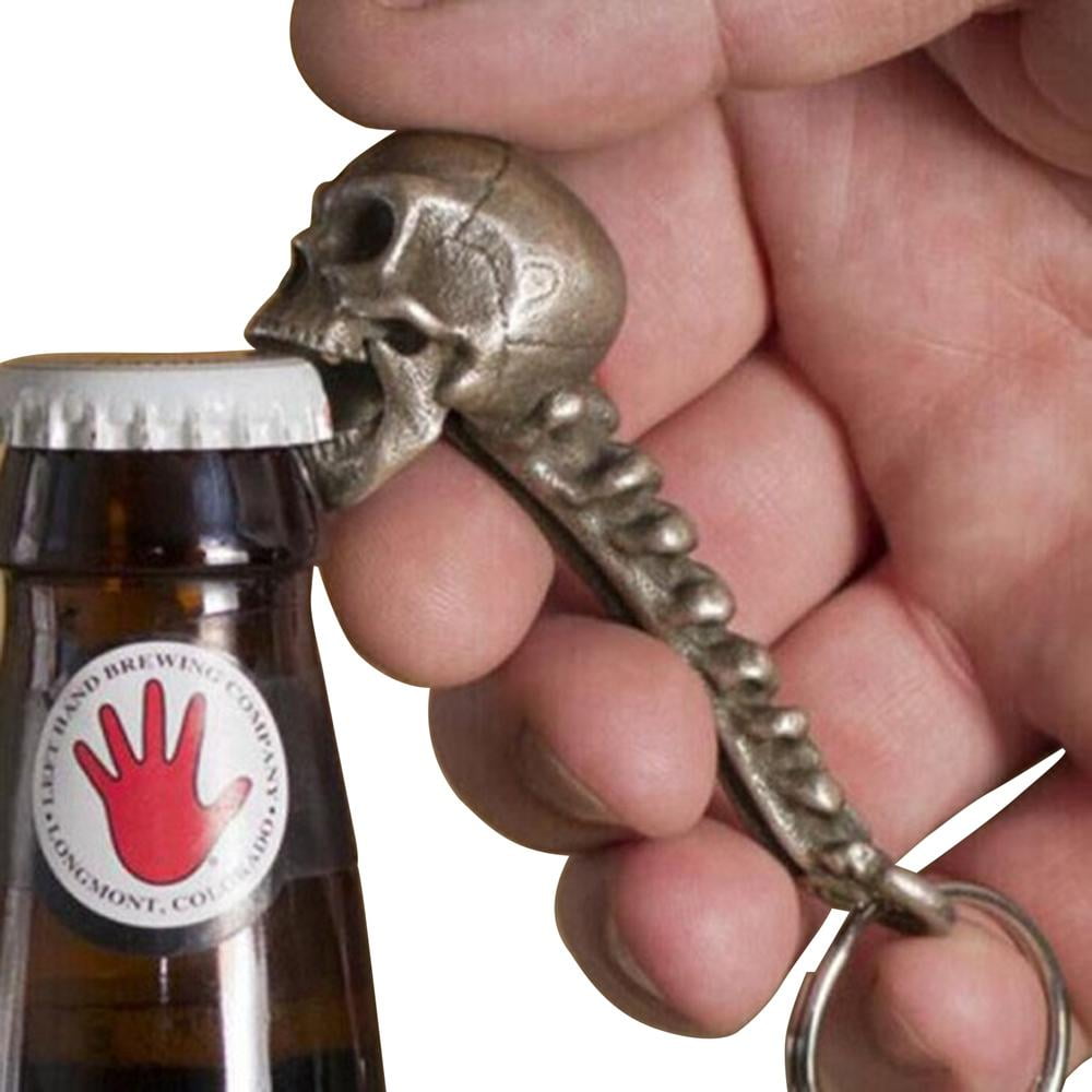 Stainless Steel Mens Biker Skull Skeleton Beer Bottle Cap Opener Necklace 