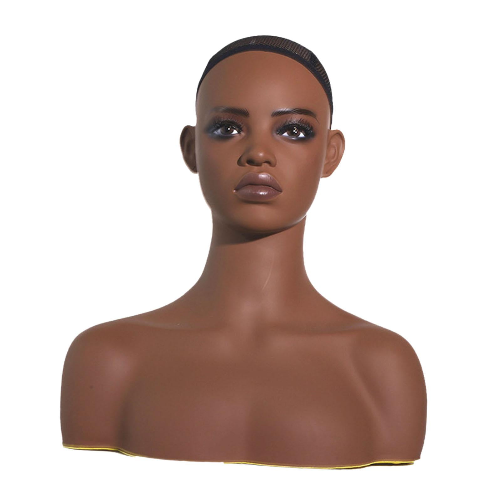 FITYLE Realistic Female Mannequin Head Hat Display Stand Holder Multipurpose Earring Holes with Shoulders Head for Jewelry Scarf