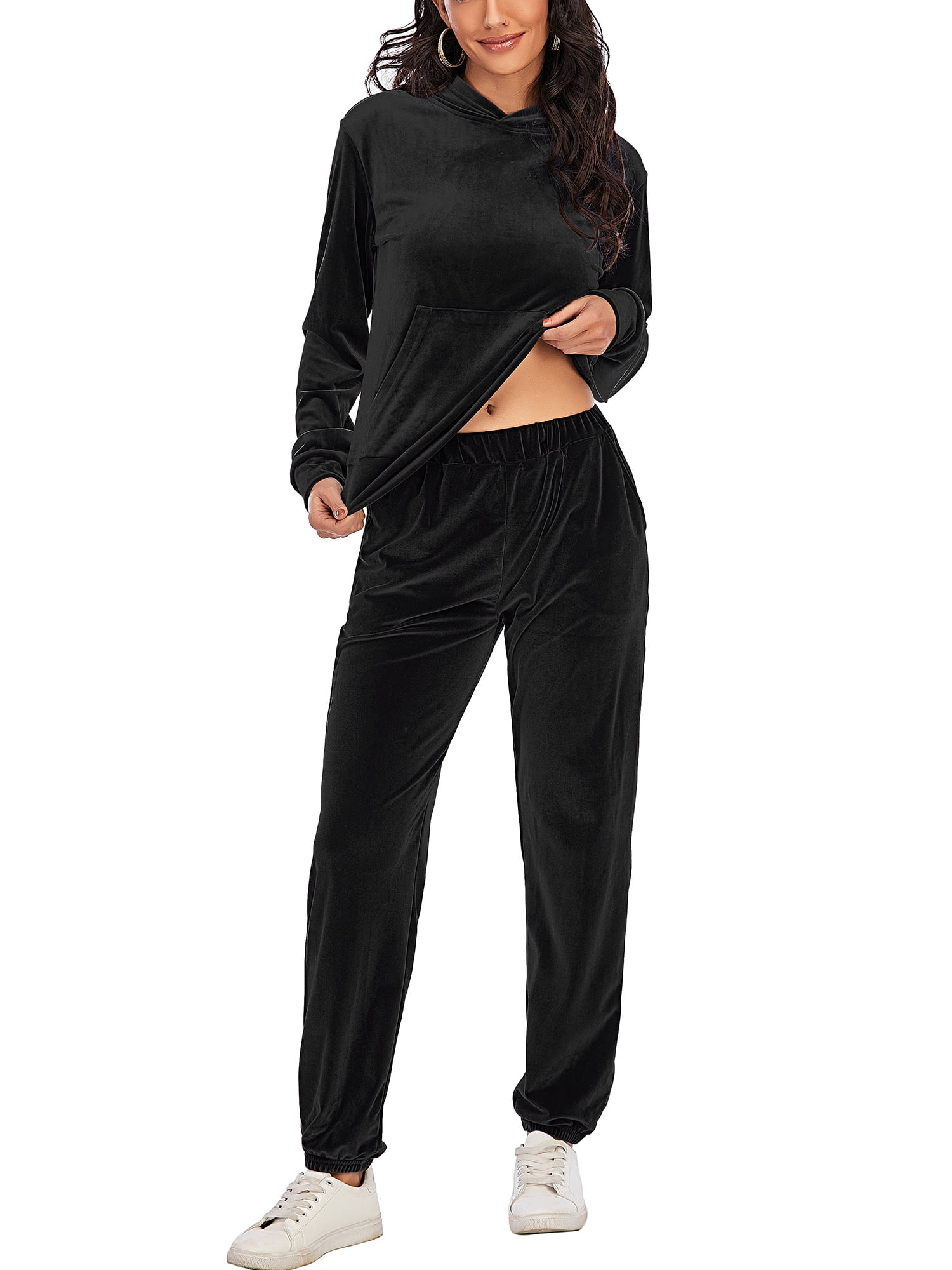New Women Ladies Full Velour Tracksuit Hooded Top Bottom Trousers  Plus Size 