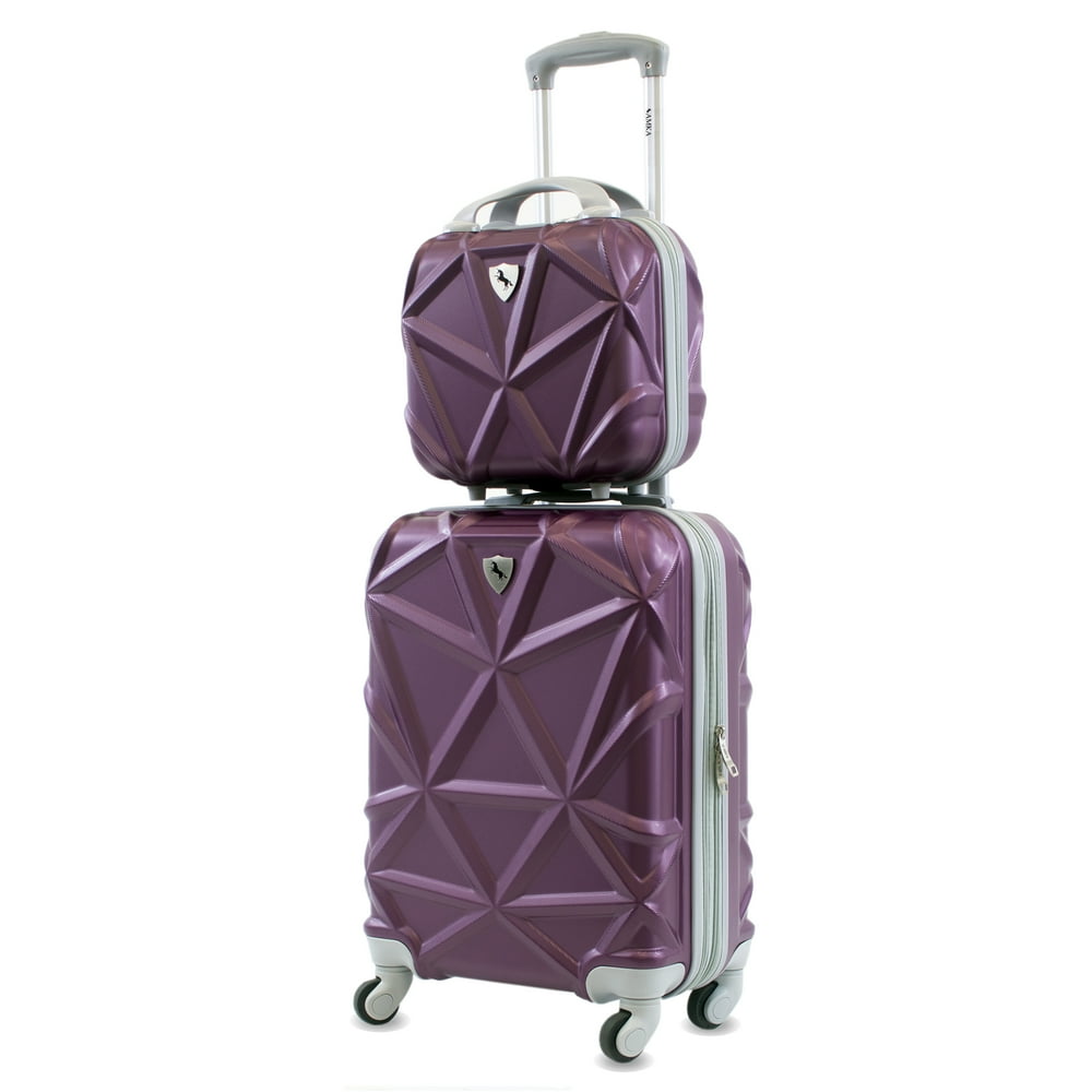 Amka Gem 2Piece CarryOn Cosmetic Spinner Luggage Set, Purple