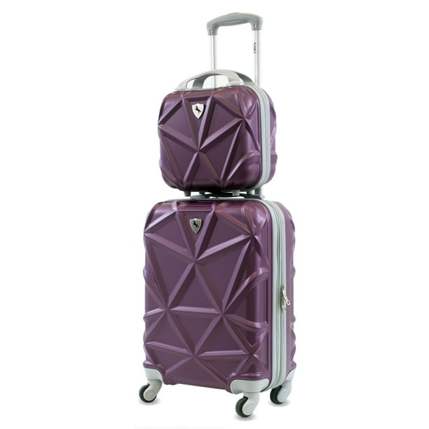 Amka Gem 2Piece CarryOn Cosmetic Spinner Luggage Set, Purple