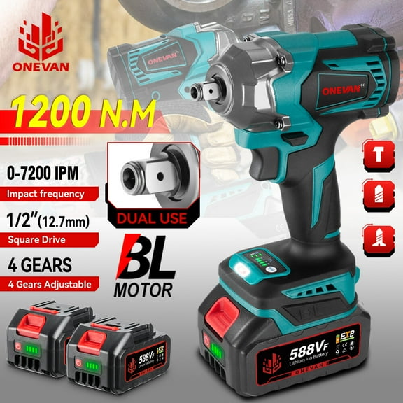 1200Nm Electric Cordless Impact Wrench 1/2'' Brushless High Power Driver Gun