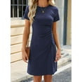 thumbnail image 6 of Gustave Women's Summer T Shirt Dress Ruched Bodycon Mini Dresses Casual Short Sleeve Wrap A-Line Sundress for Beach Party Work "Navy Blue, L", 6 of 6