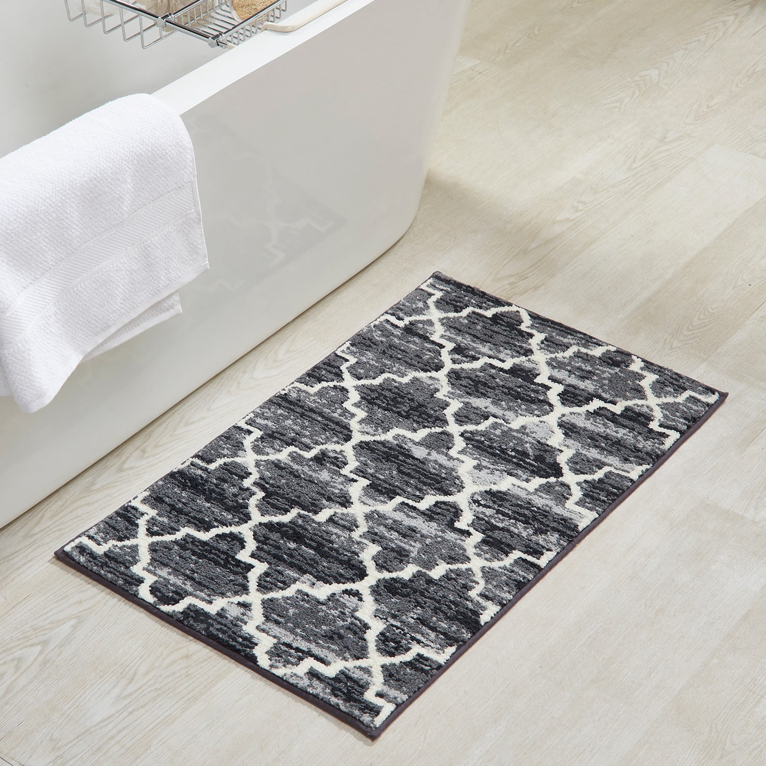 Better Trends 2-Piece Bathroom Rug Set, 17"x 24" & 21"x 34", 100% Cotton, Soft, Water Absorbent, Non-Slip, Machine Washable – Ideal for Sink, Tub, Shower or Entry Area – Savio Collection - Gray