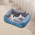 thumbnail image 1 of Cama para cachorros de 45x30cm, caseta para perros, suministros suaves y cálidos para mascotas, rectangular, lavable, versátil para Otoño e Invierno, Azul, 1 of 10