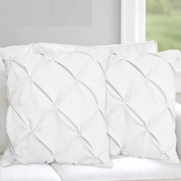 Precious Star Linen Housses de Coussin Blanches Plissées Européennes 28x28 Pouces Coton Égyptien à Longues Fibres Ensemble de Literie de Classe Hôtelière de 2 Housses de Coussin Carrées Euro Décoratives, Fermeture Enveloppe Douce et Confortable