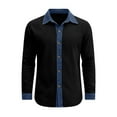 thumbnail image 4 of Chiccall Mens Shirts Linen Denim Patchwork Long Sleeve Casual Stylish Button Down Collared Shirt with Pocket, 4 of 6