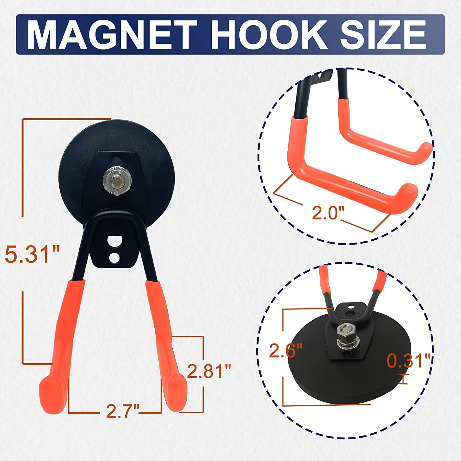 JJEAN-Strong Magnetic Hooks, 22Lbs Garage Magnet Hooks Utility Hooks Heavy Duty for Hanging Yard Tools Extension Hose Power Tools Workshop Organization Outdoor Indoor