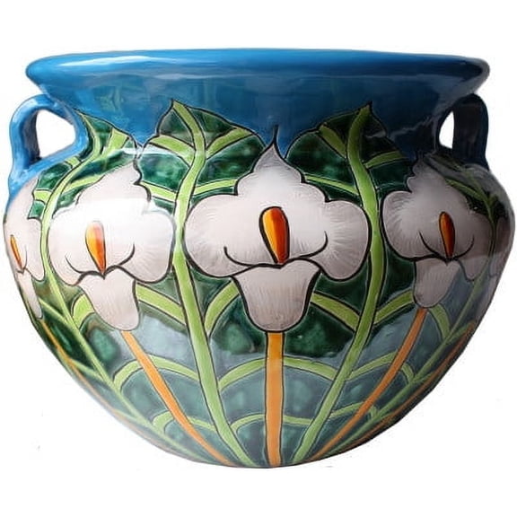 Large-Sized Aqua Lily Mexican Colors Talavera Ceramic Garden Pot