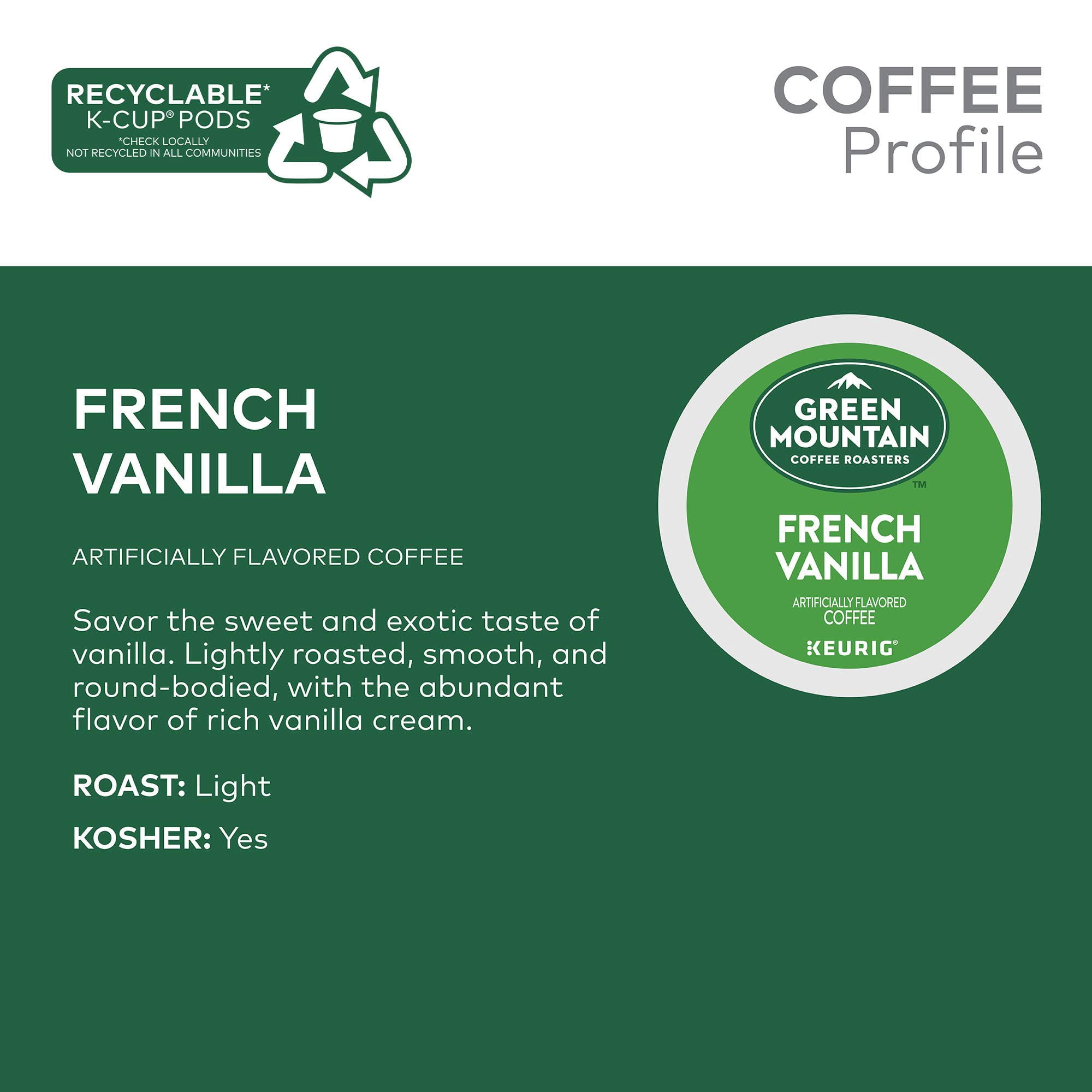 Green Mountain Coffee French Vanilla Keurig Single-Serve K-Cup Pods, Light Roast Coffee, 96 Count